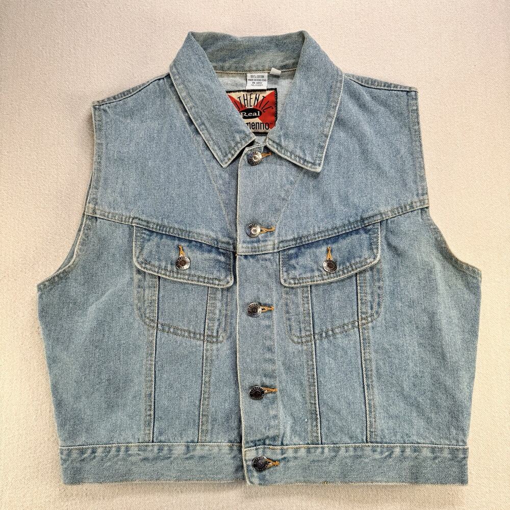 Jean Jacket Vest S Men's Worn Light Wash Blue Denim Ellemenno Vintage Hong-Kong